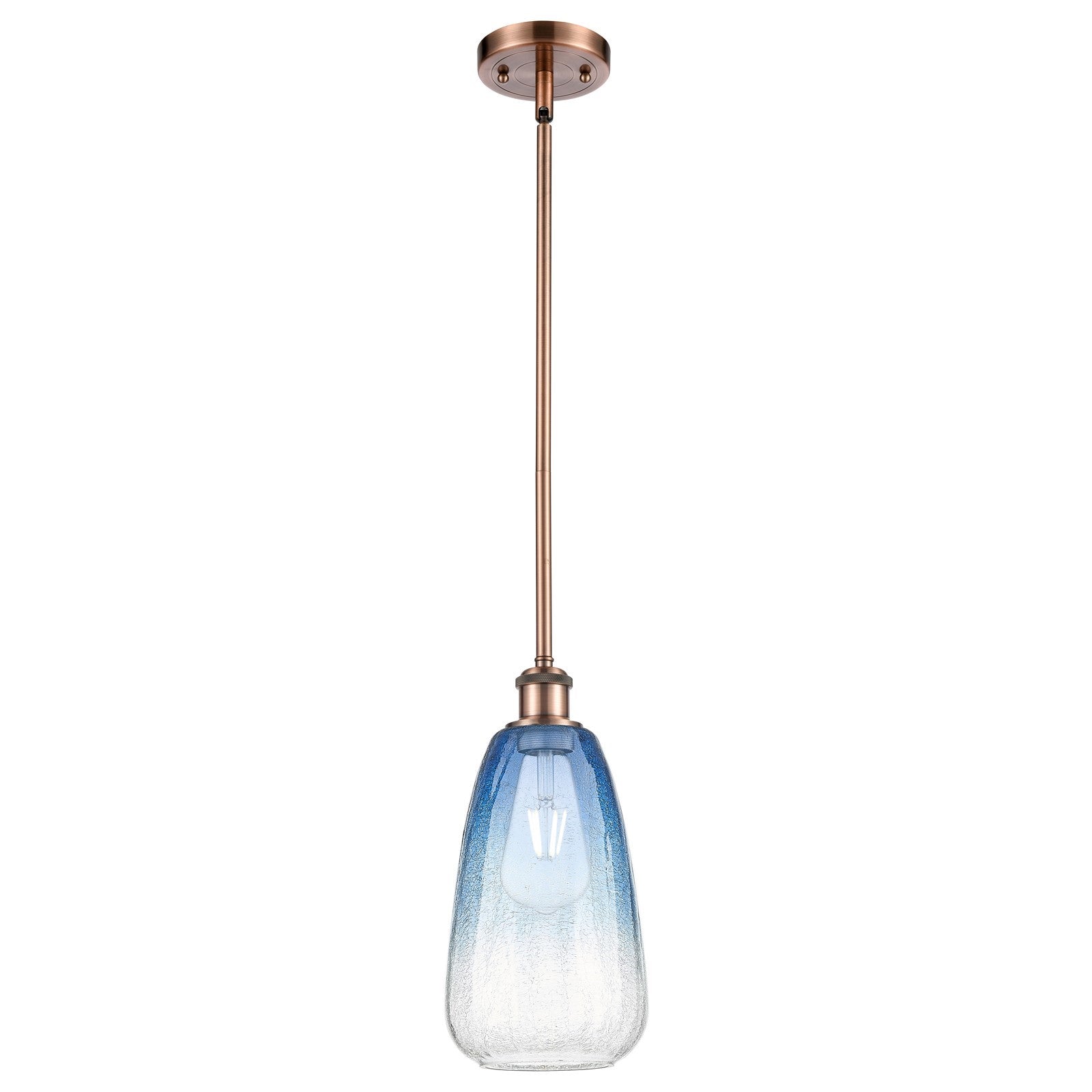 Innovations Brookhaven Almond 6in 1-Light Mini Pendant | Industrial Antique Copper and Sapphire Blue Glass | Kitchen | Model 516-1S-AC-G480-6SB