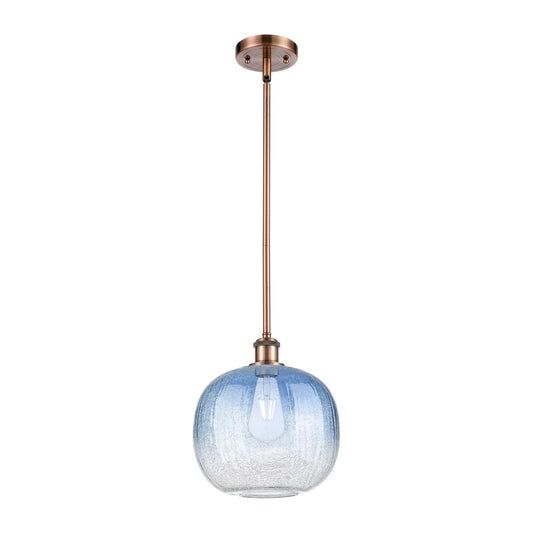 Innovations Brookhaven Sphere 10.5in 1-Light Mini Pendant | Industrial Antique Copper and Sapphire Blue Glass | Kitchen | Model 516-1S-AC-G481-10SB