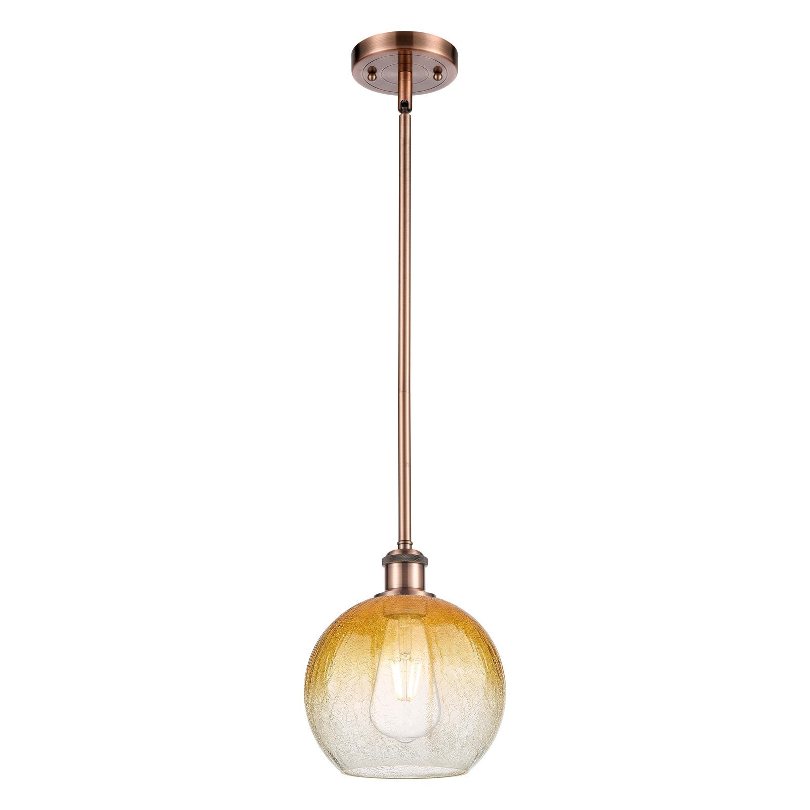 Innovations Brookhaven Globe 7.8in 1-Light Mini Pendant | Industrial Antique Copper and Amber Glass | Kitchen Island | Model 516-1S-AC-G483-8AM