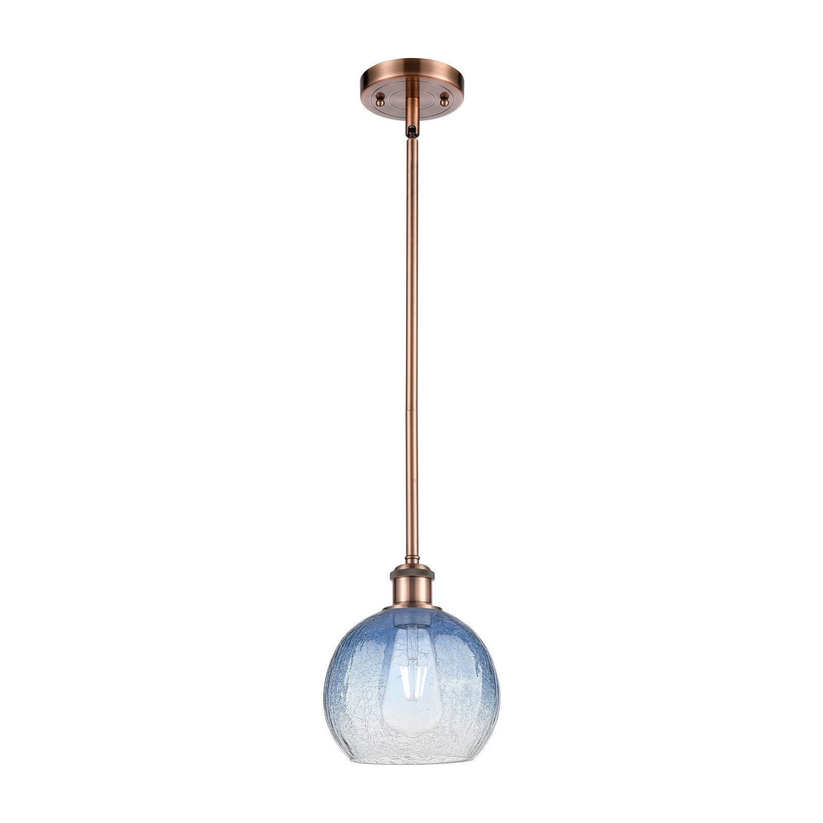 Innovations Brookhaven Globe 8in 1-Light Mini Pendant | Industrial Antique Copper and Sapphire Blue Glass | Kitchen Island | Model 516-1S-AC-G483-8SB