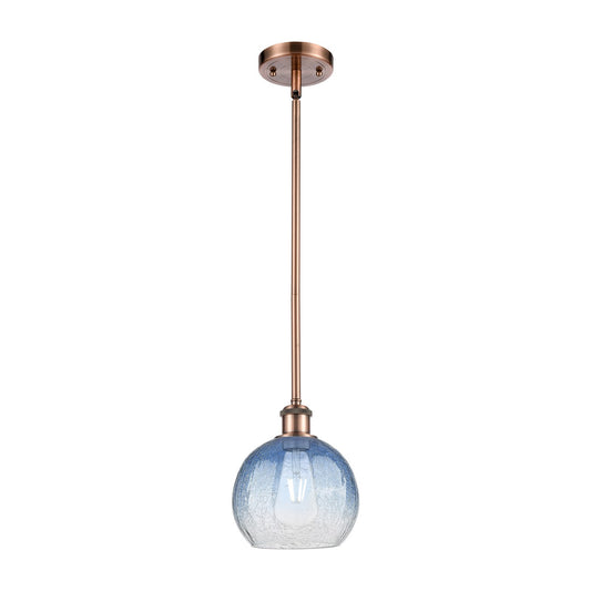 Innovations Brookhaven Globe 8in 1-Light Mini Pendant | Industrial Antique Copper and Sapphire Blue Glass | Kitchen Island | Model 516-1S-AC-G483-8SB