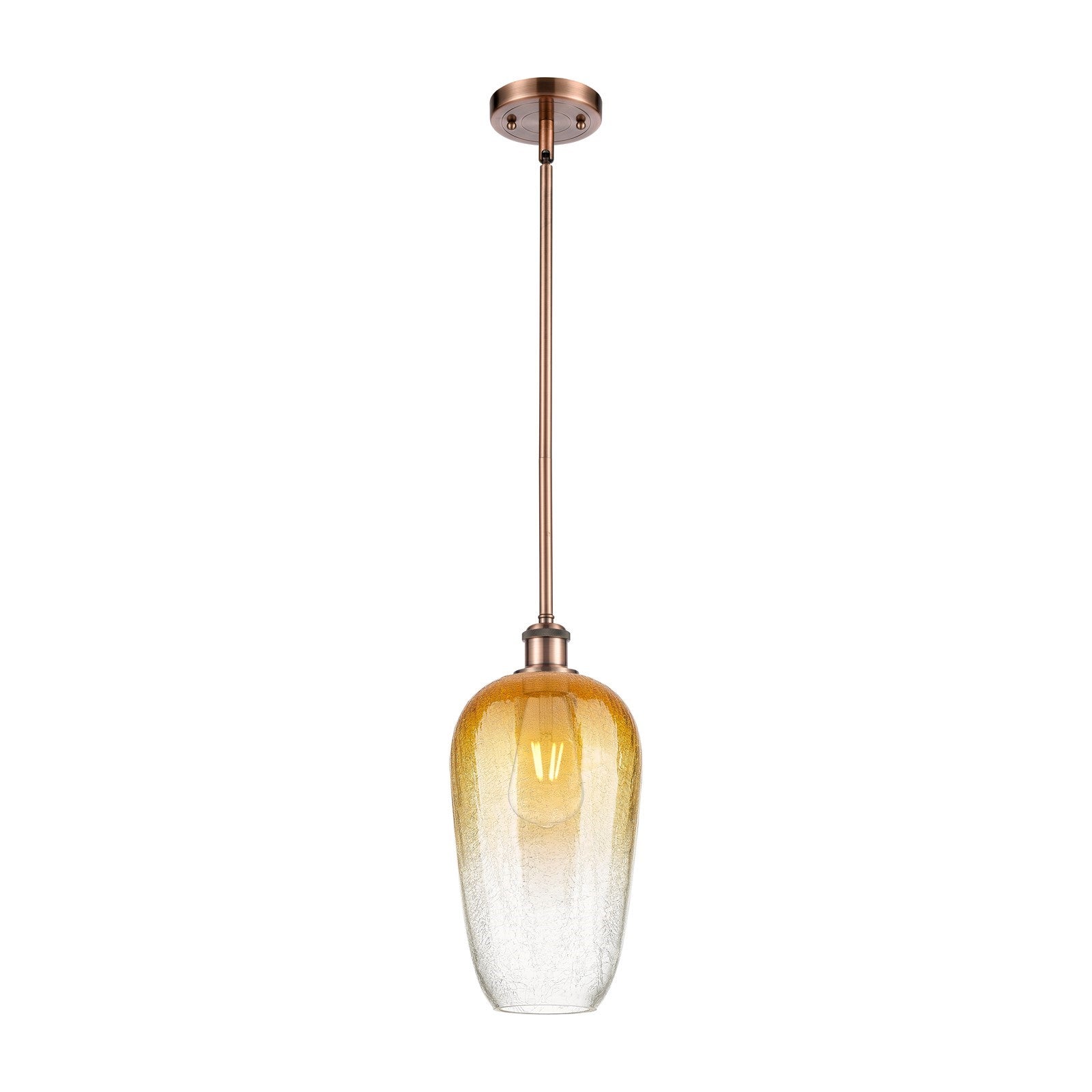 Innovations Brookhaven Flute 7in 1-Light Mini Pendant | Industrial Antique Copper and Amber Glass | Kitchen Island | Model 516-1S-AC-G484-7AM
