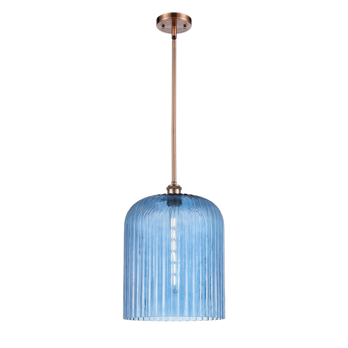 Innovations Bridal Veil 5in 1-Light Mini Pendant | Art Nouveau Antique Copper and Princess Blue Glass | Kitchen Island | Model 516-1S-AC-G559-12BL