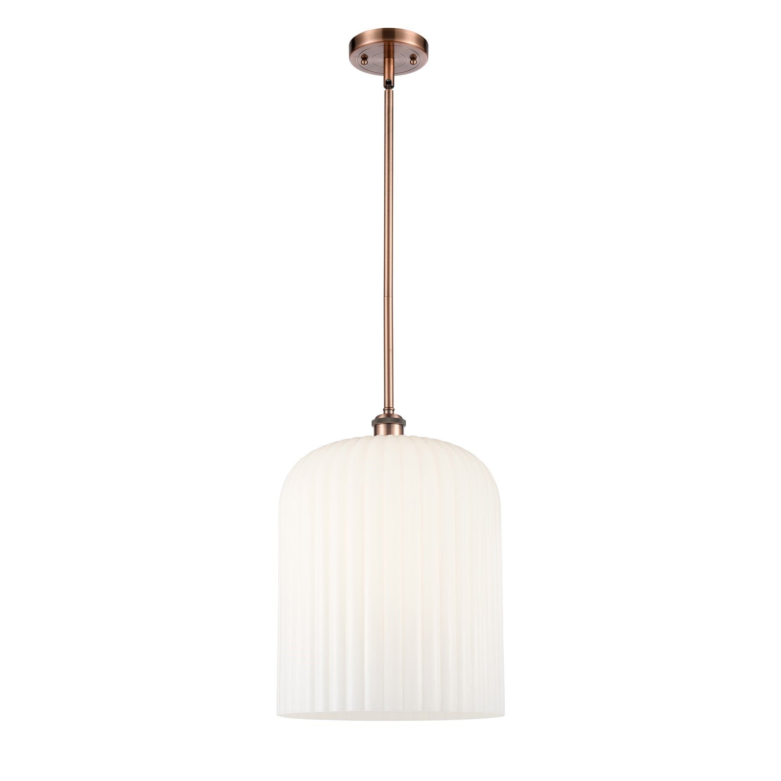 Innovations Bridal Veil 5in 1-Light Mini Pendant | Art Nouveau Antique Copper and Gloss White Glass | Kitchen Island | Model 516-1S-AC-G559-12GWH