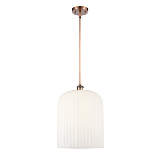 Innovations Bridal Veil 5in 1-Light Mini Pendant | Art Nouveau Antique Copper and Gloss White Glass | Kitchen Island | Model 516-1S-AC-G559-12GWH