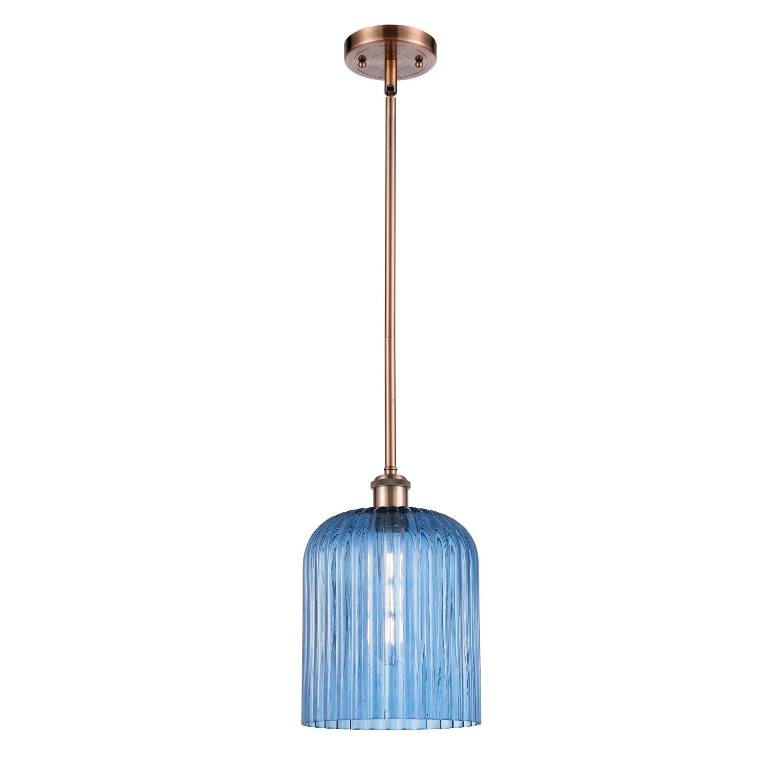 Innovations Bridal Veil 5in 1-Light Mini Pendant | Art Nouveau Antique Copper and Princess Blue Glass | Kitchen Island | Model 516-1S-AC-G559-8BL
