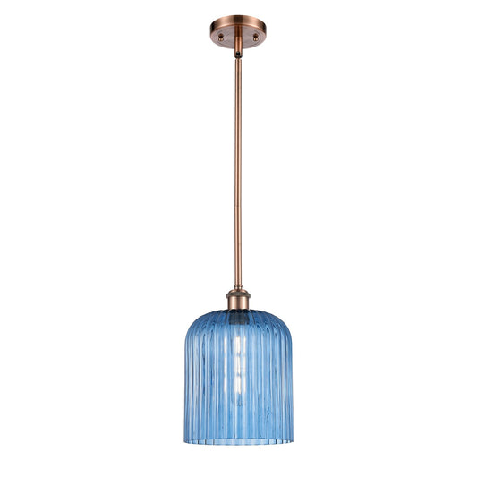 Innovations Bridal Veil 5in 1-Light Mini Pendant | Art Nouveau Antique Copper and Princess Blue Glass | Kitchen Island | Model 516-1S-AC-G559-8BL