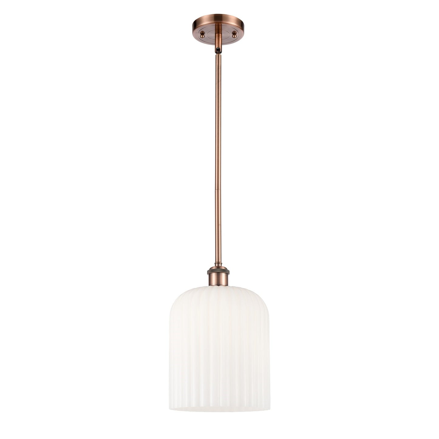 Innovations Bridal Veil 5in 1-Light Mini Pendant | Art Nouveau Antique Copper and Gloss White Glass | Kitchen Island | Model 516-1S-AC-G559-8GWH