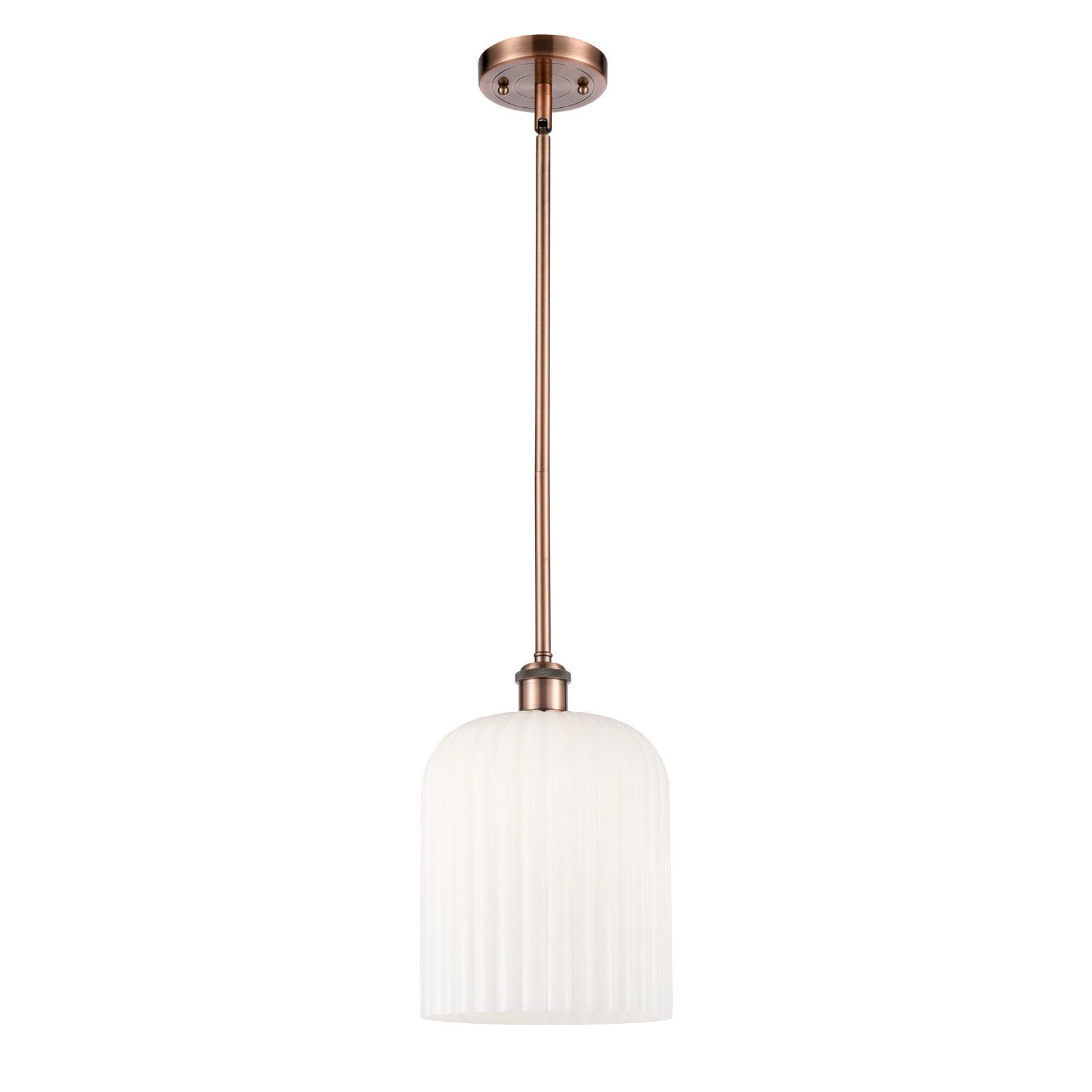 Innovations Bridal Veil 5in 1-Light Mini Pendant | Art Nouveau Antique Copper and Gloss White Glass | Kitchen Island | Model 516-1S-AC-G559-8GWH