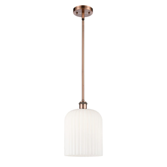 Innovations Bridal Veil 5in 1-Light Mini Pendant | Art Nouveau Antique Copper and Gloss White Glass | Kitchen Island | Model 516-1S-AC-G559-8GWH
