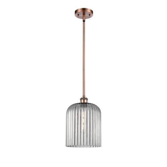 Innovations Bridal Veil 5in 1-Light Mini Pendant | Art Nouveau Antique Copper and Light Smoke Ribbed Glass | Kitchen | Model 516-1S-AC-G559-8SM