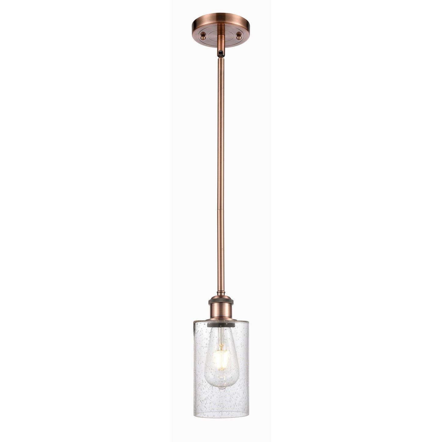 Innovations Clymer 4in 1-Light Mini Pendant | Art Nouveau Antique Copper and Seedy Glass | Kitchen Island & Dining Room | Model 516-1S-AC-G804