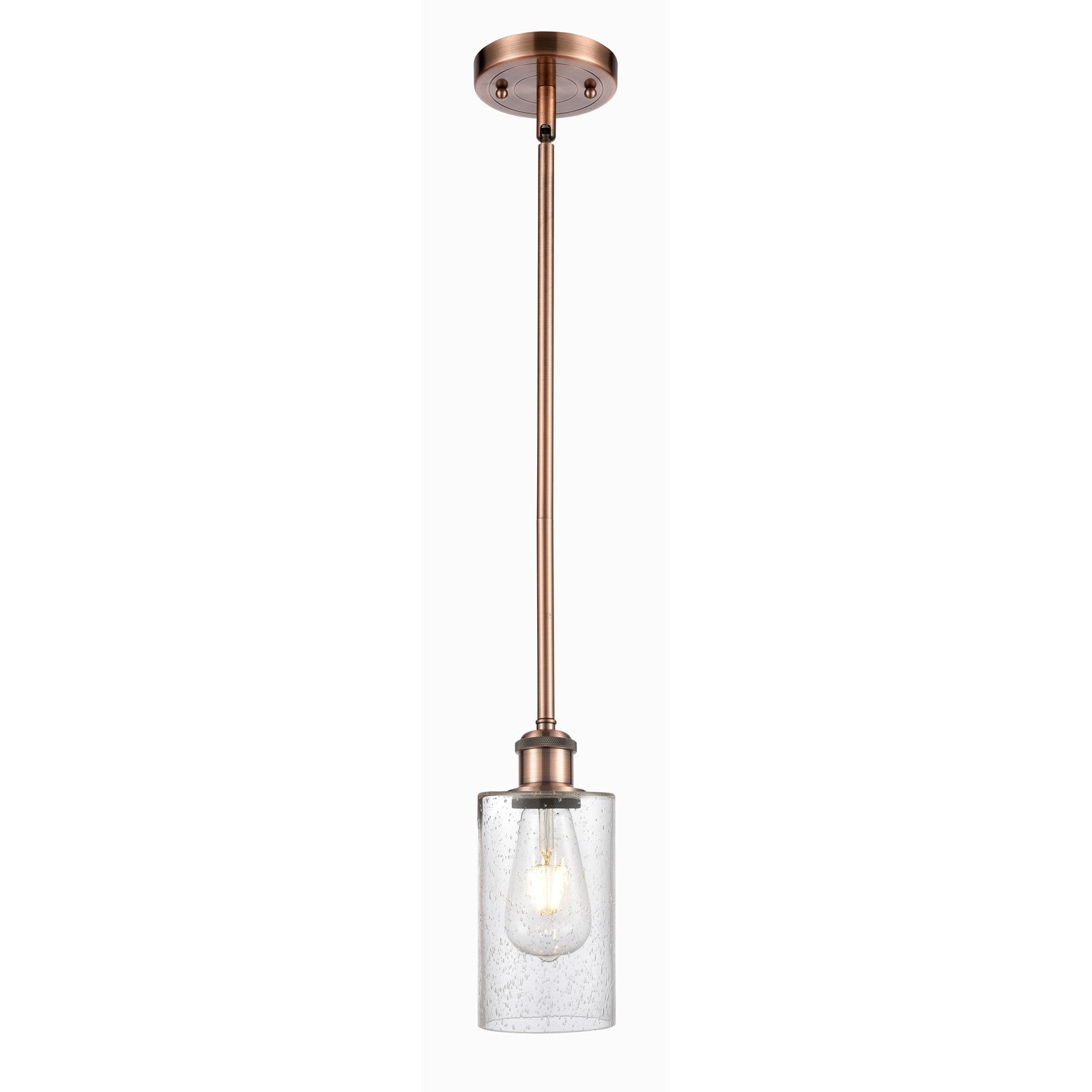 Innovations Clymer 4in 1-Light Mini Pendant | Art Nouveau Antique Copper and Seedy Glass | Kitchen Island & Dining Room | Model 516-1S-AC-G804