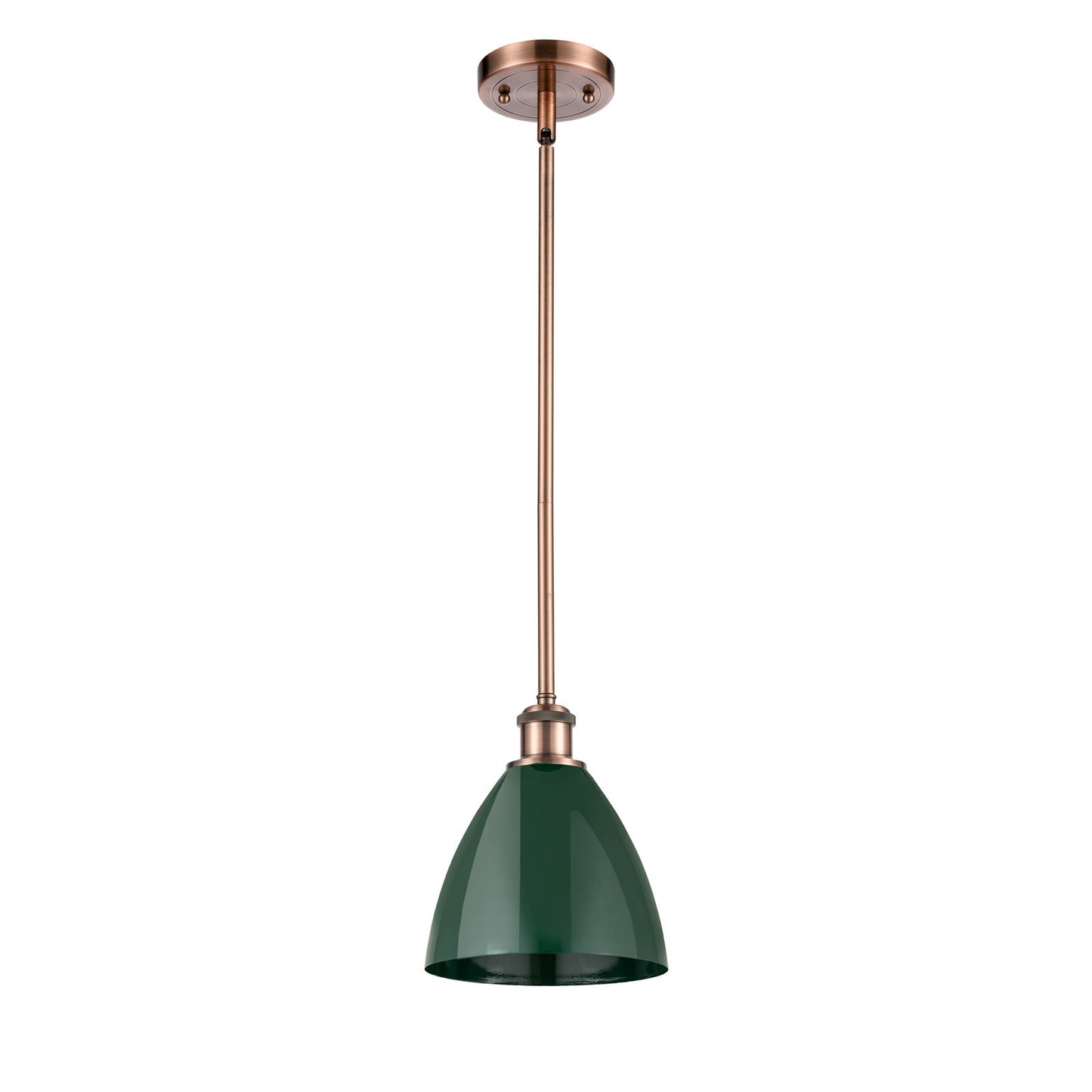 Innovations Plymouth 8in 1-Light Pendant | Industrial Antique Copper and Matte Green Metal Shade | Kitchen Island | Model 516-1S-AC-MBD-75-GR-LED