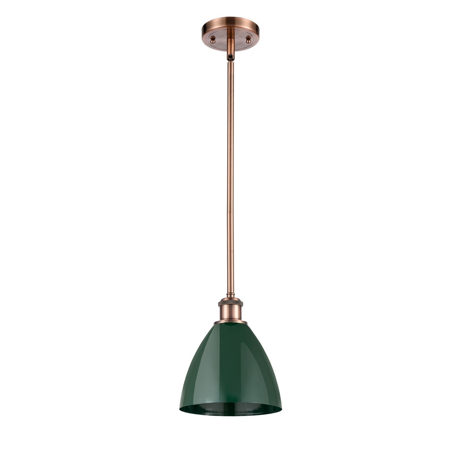 Innovations Plymouth 8in 1-Light Pendant | Industrial Antique Copper and Matte Green Metal Shade | Kitchen Island | Model 516-1S-AC-MBD-75-GR-LED