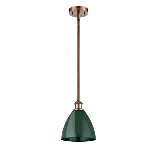 Innovations Plymouth 8in 1-Light Pendant | Industrial Antique Copper and Matte Green Metal Shade | Kitchen Island | Model 516-1S-AC-MBD-75-GR-LED