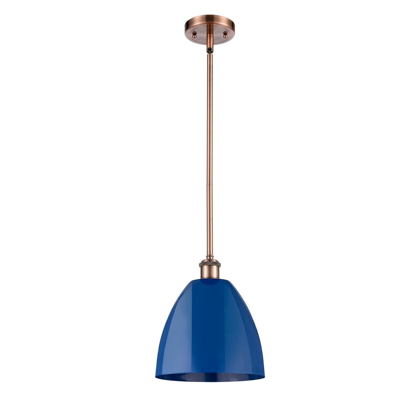 Innovations Plymouth 9in 1-Light Pendant | Industrial Antique Copper and Matte Blue Metal Shade | Kitchen Island | Model 516-1S-AC-MBD-9-BL-LED