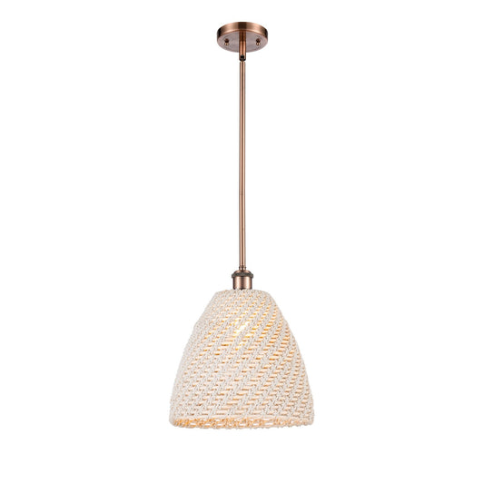 Innovations Bristol Natural 12in 1-Light Mini Pendant | Farmhouse Antique Copper and Natural Fiber Shade | Kitchen | Model 516-1S-AC-NBD-12-NAT