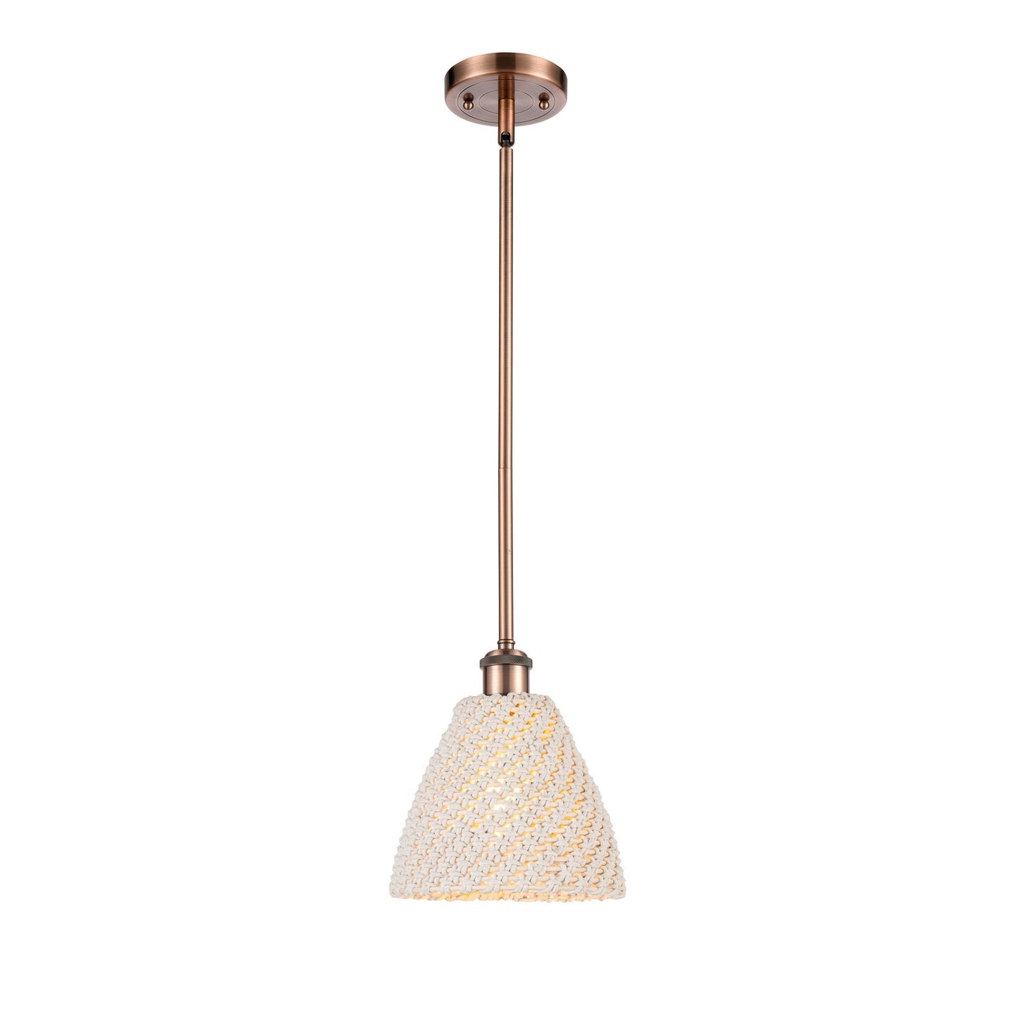 Innovations Bristol Natural 7.5in 1-Light Mini Pendant | Farmhouse Antique Copper and Natural Fiber Dome Shade | Kitchen | Model 516-1S-AC-NBD-75-NAT