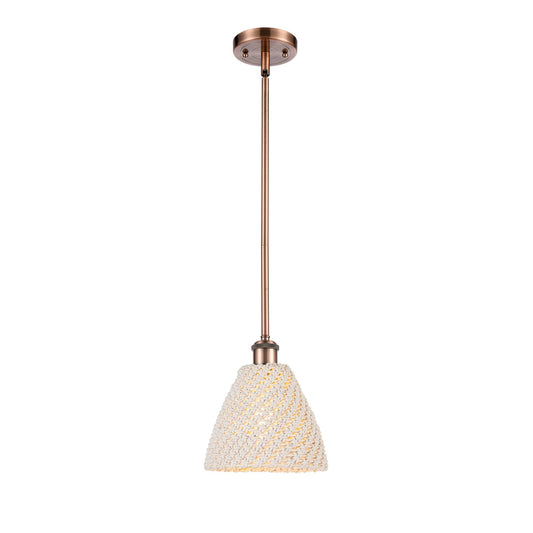 Innovations Bristol Natural 7.5in 1-Light Mini Pendant | Farmhouse Antique Copper and Natural Fiber Dome Shade | Kitchen | Model 516-1S-AC-NBD-75-NAT