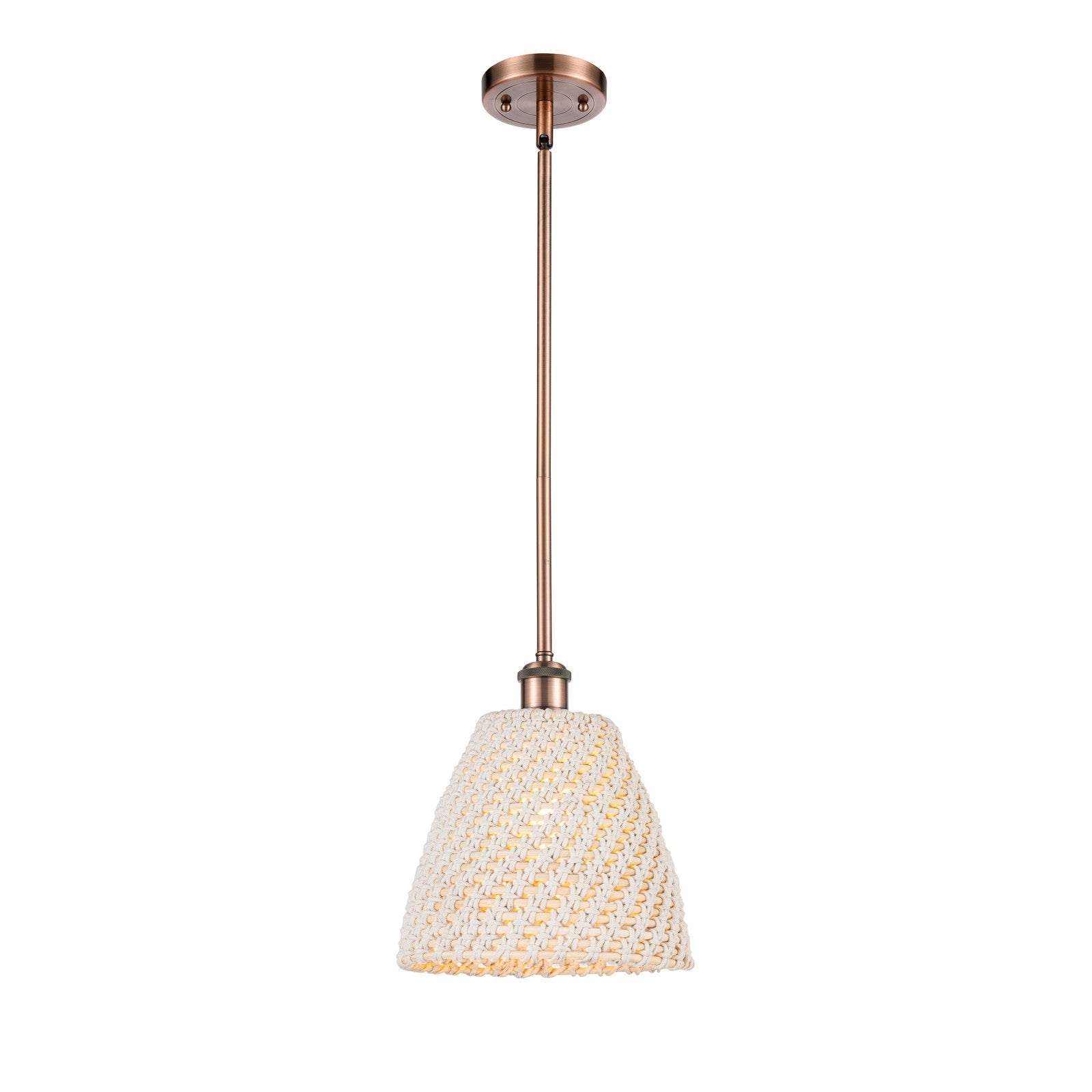 Innovations Bristol Natural 9in 1-Light Mini Pendant | Farmhouse Antique Copper and Natural Fiber Dome Shade | Kitchen | Model 516-1S-AC-NBD-9-NAT