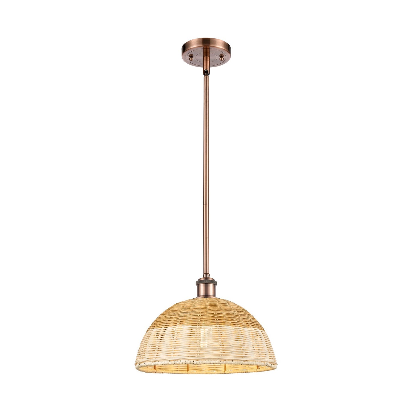 Innovations Bristol Natural II 12in 1-Light Mini Pendant | Industrial Antique Copper and Natural Fiber Shade | Kitchen | Model 516-1S-AC-NBD2-12-NAT