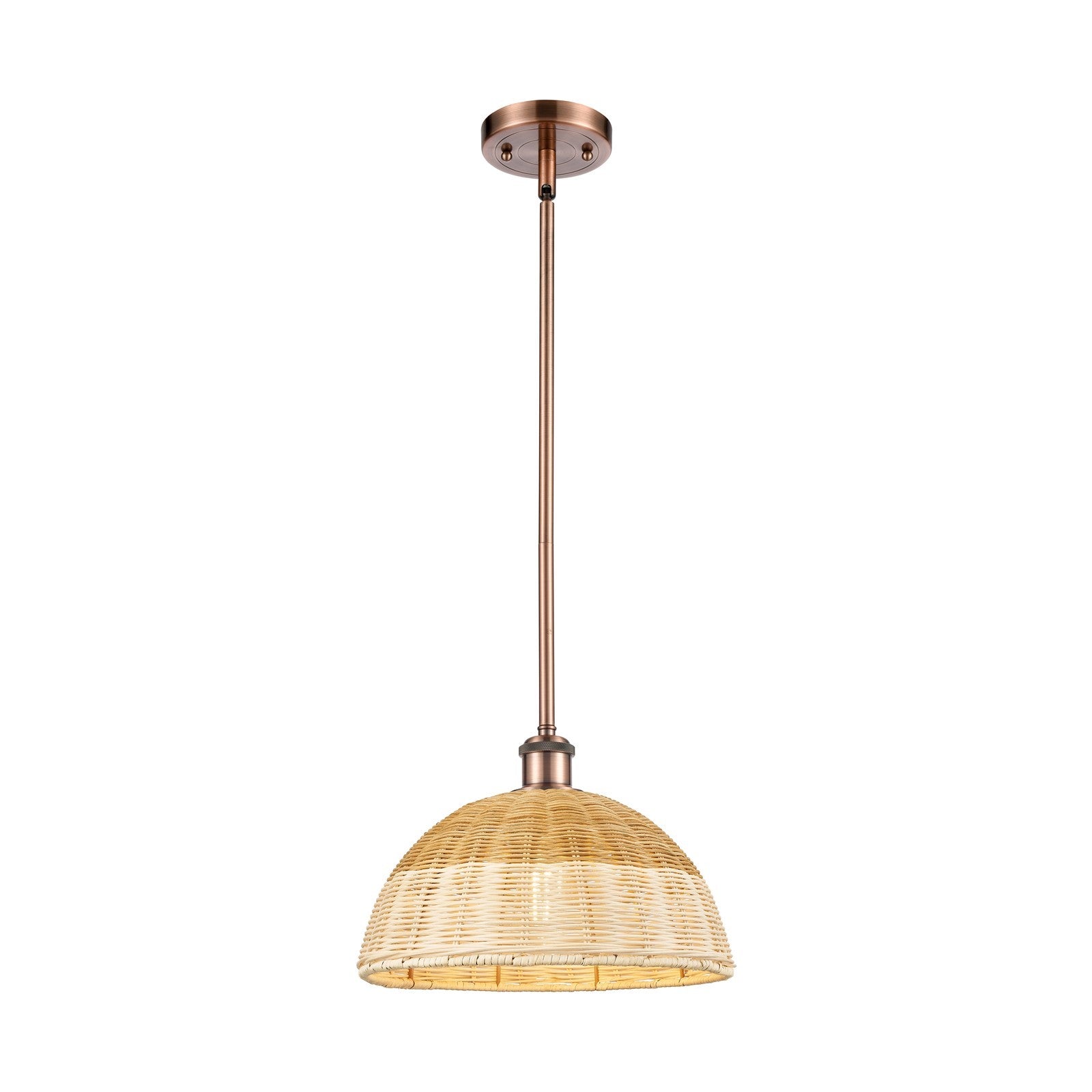Innovations Bristol Natural II 12in 1-Light Mini Pendant | Industrial Antique Copper and Natural Fiber Shade | Kitchen | Model 516-1S-AC-NBD2-12-NAT