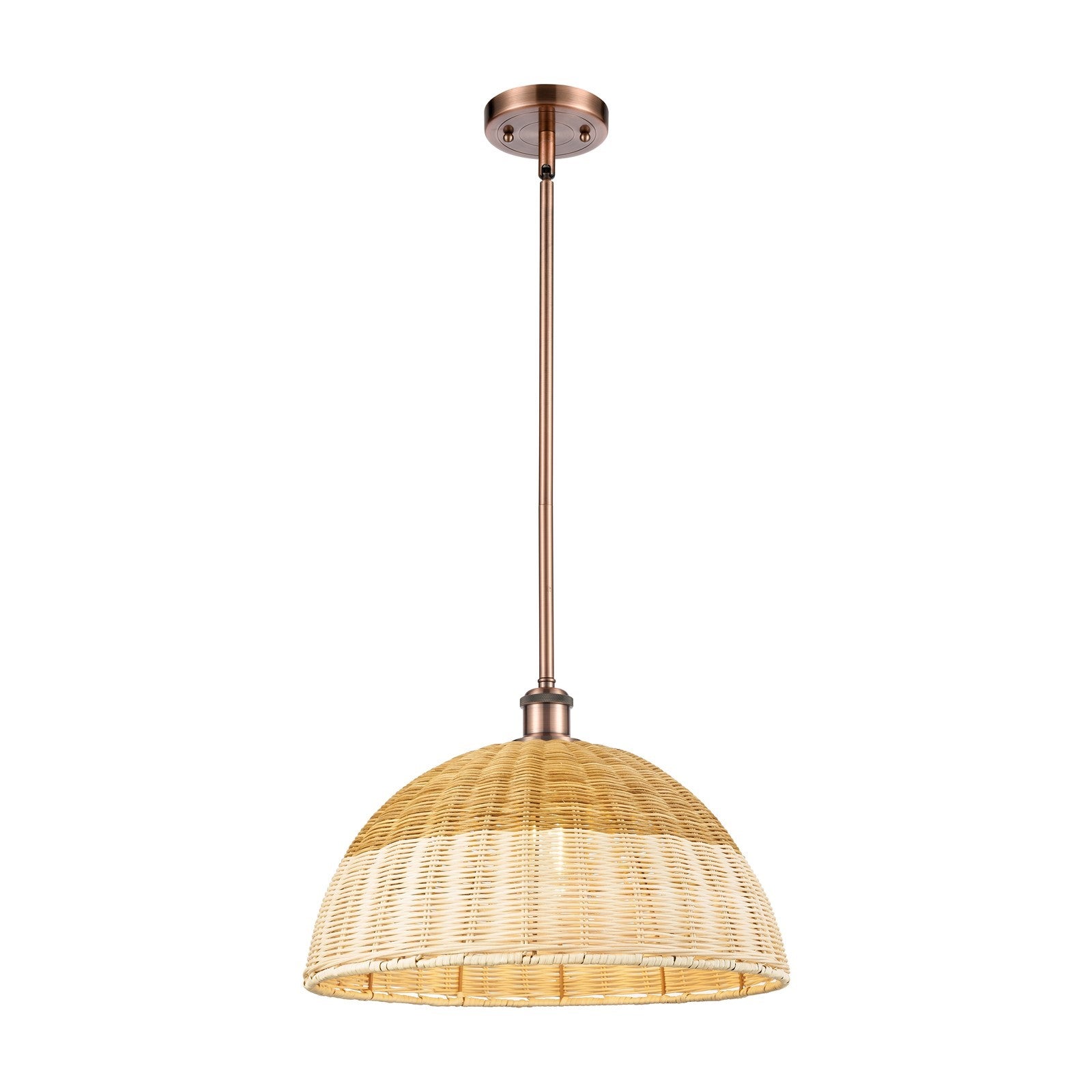 Innovations Bristol Natural II 16in 1-Light Mini Pendant | Industrial Antique Copper and Natural Fiber Dome Shade | Model 516-1S-AC-NBD2-16-NAT