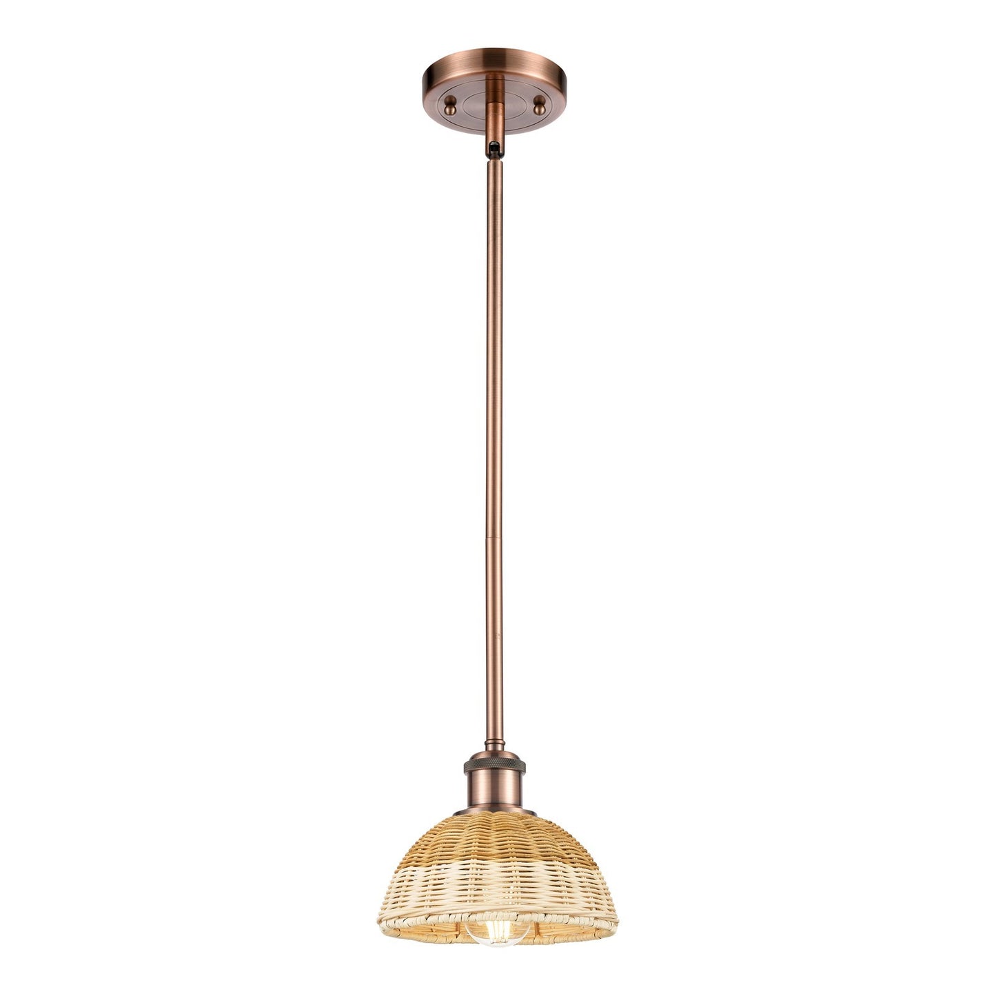 Innovations Bristol Natural II 7.5in 1-Light Mini Pendant | Industrial Antique Copper and Natural Fiber Dome Shade | Model 516-1S-AC-NBD2-75-NAT