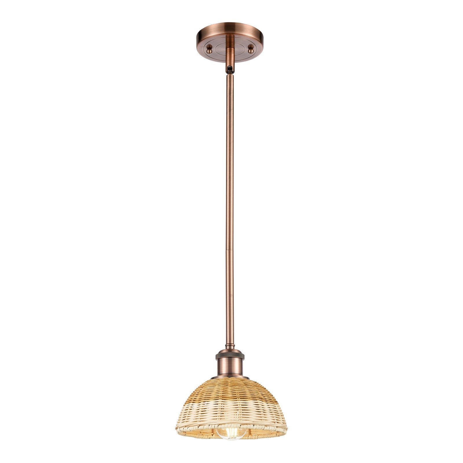 Innovations Bristol Natural II 7.5in 1-Light Mini Pendant | Industrial Antique Copper and Natural Fiber Dome Shade | Model 516-1S-AC-NBD2-75-NAT