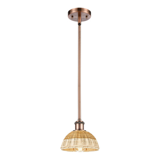 Innovations Bristol Natural II 7.5in 1-Light Mini Pendant | Industrial Antique Copper and Natural Fiber Dome Shade | Model 516-1S-AC-NBD2-75-NAT