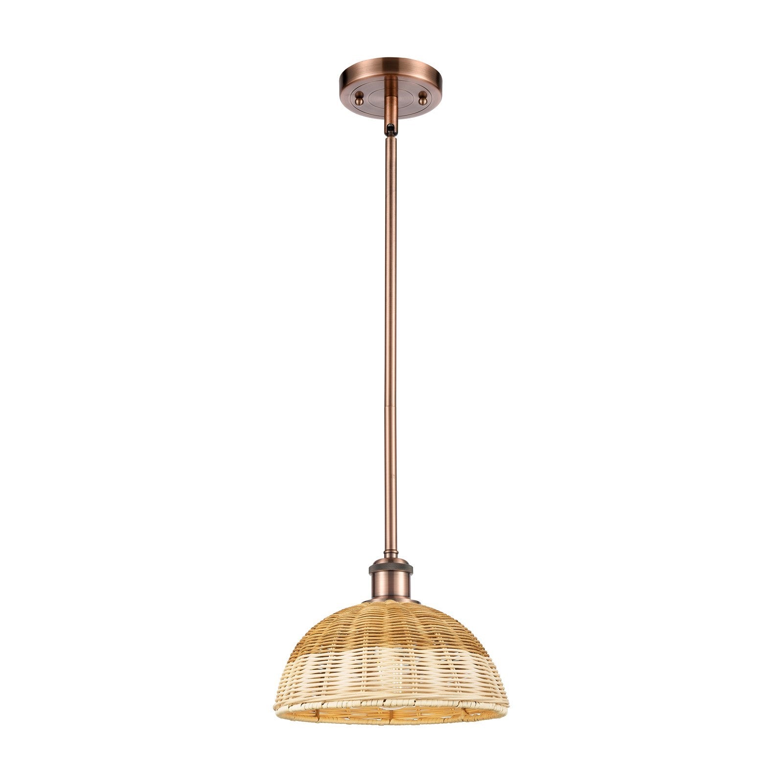 Innovations Bristol Natural II 9in 1-Light Mini Pendant | Industrial Antique Copper and Natural Fiber Dome Shade | Model 516-1S-AC-NBD2-9-NAT