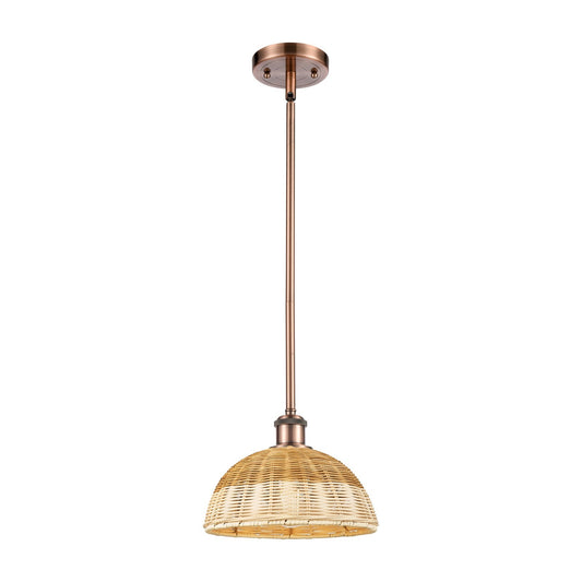 Innovations Bristol Natural II 9in 1-Light Mini Pendant | Industrial Antique Copper and Natural Fiber Dome Shade | Model 516-1S-AC-NBD2-9-NAT