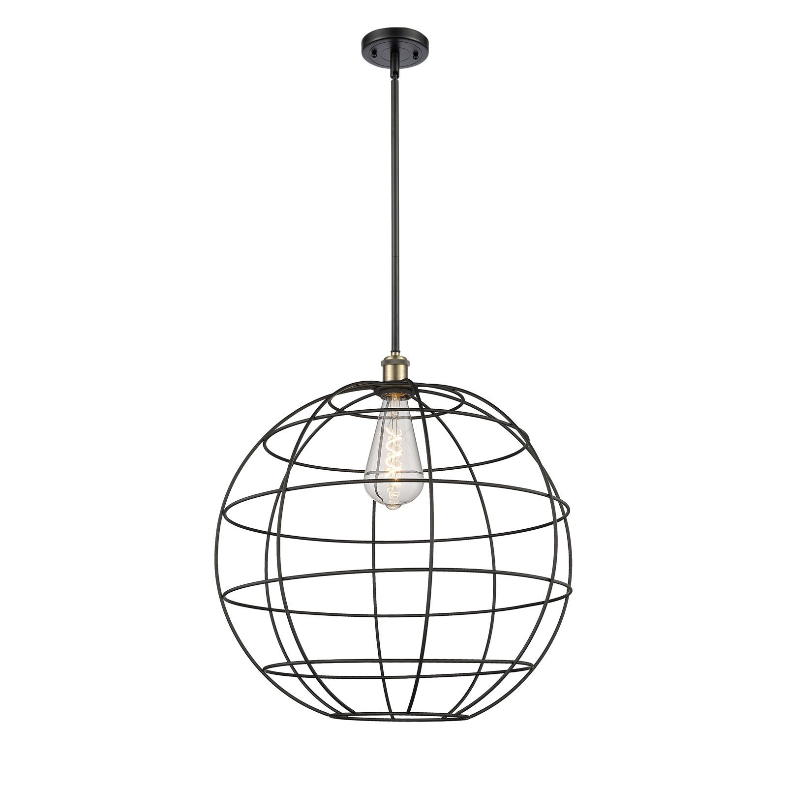 Innovations Lake Placid 22in 1-Light Mini Pendant | Industrial Black Antique Brass and Matte Black Globe Shade | Kitchen | Model 516-1S-BAB-CE-22-BK