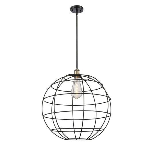 Innovations Lake Placid 22in 1-Light Mini Pendant | Industrial Black Antique Brass and Matte Black Globe Shade | Kitchen | Model 516-1S-BAB-CE-22-BK