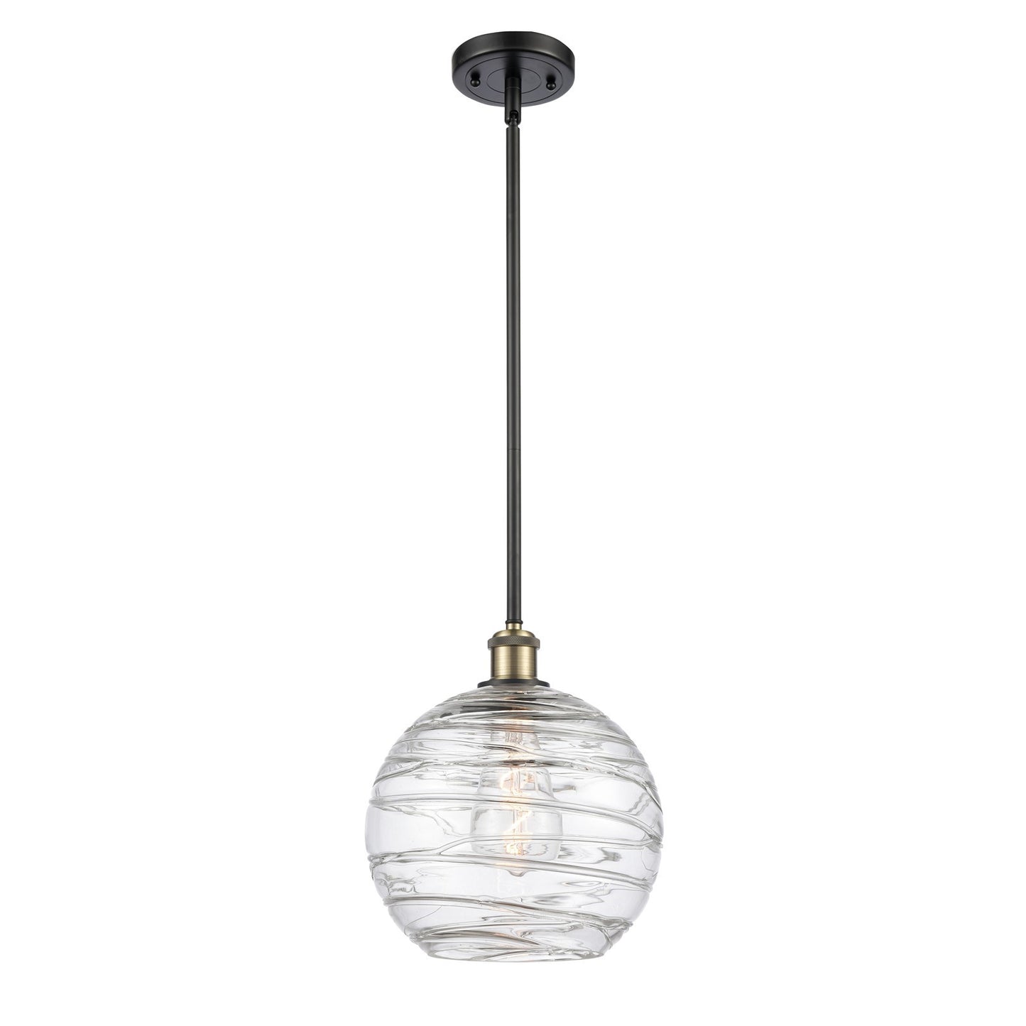 Innovations Athens Deco Swirl 10in 1-Light Mini Pendant | Industrial Black Antique Brass and Clear Deco Swirl Glass | Model 516-1S-BAB-G1213-10CL