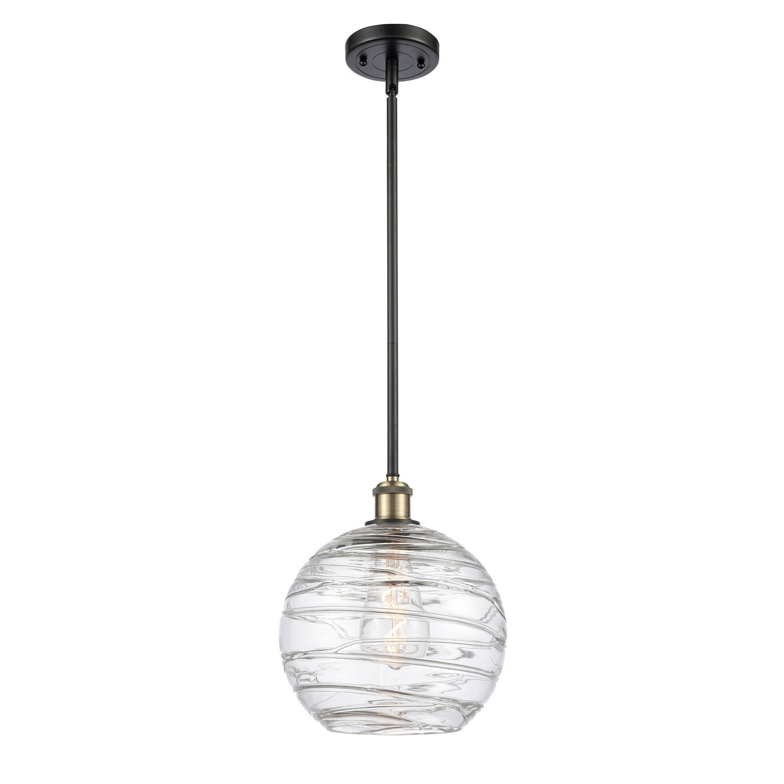 Innovations Athens Deco Swirl 10in 1-Light Mini Pendant | Industrial Black Antique Brass and Clear Deco Swirl Glass | Model 516-1S-BAB-G1213-10CL