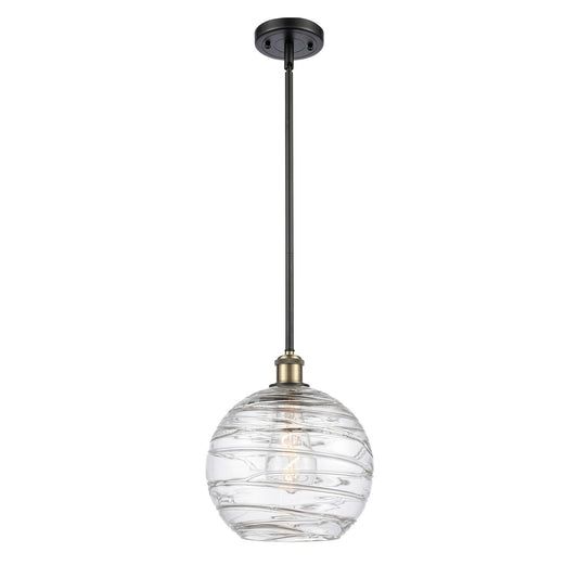 Innovations Athens Deco Swirl 10in 1-Light Mini Pendant | Industrial Black Antique Brass and Clear Deco Swirl Glass | Model 516-1S-BAB-G1213-10CL