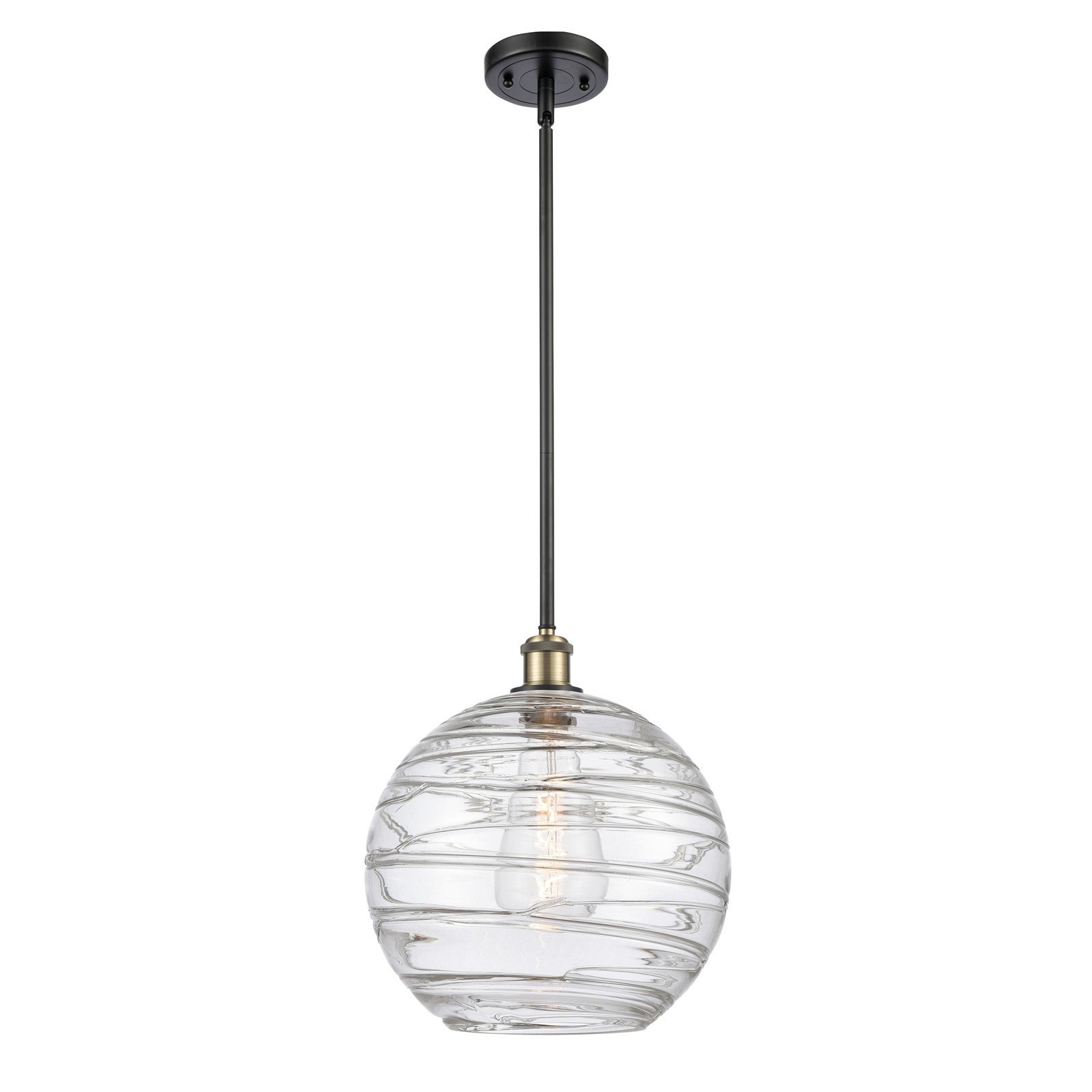 Innovations Athens Deco Swirl 12in 1-Light Mini Pendant | Industrial Black Antique Brass and Clear Glass | Kitchen | Model 516-1S-BAB-G1213-12CL