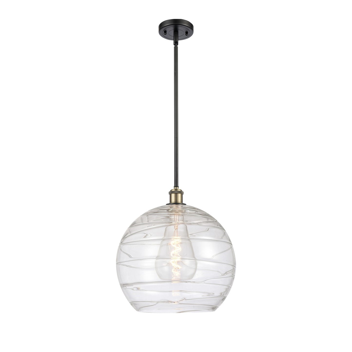 Innovations Athens Deco Swirl 14in 1-Light Mini Pendant | Industrial Black Antique Brass and Clear Glass | Kitchen | Model 516-1S-BAB-G1213-14CL