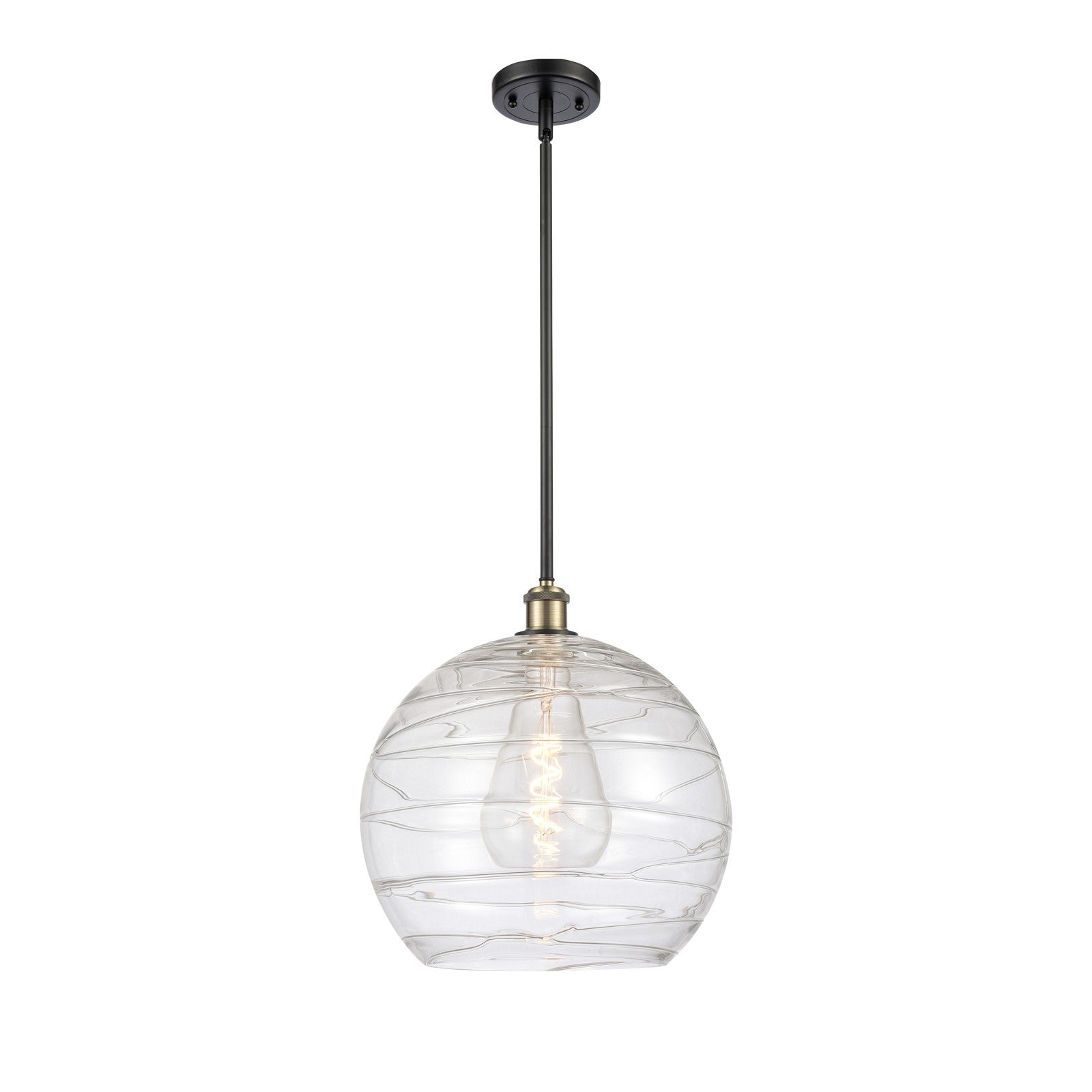 Innovations Athens Deco Swirl 14in 1-Light Mini Pendant | Industrial Black Antique Brass and Clear Glass | Kitchen | Model 516-1S-BAB-G1213-14CL