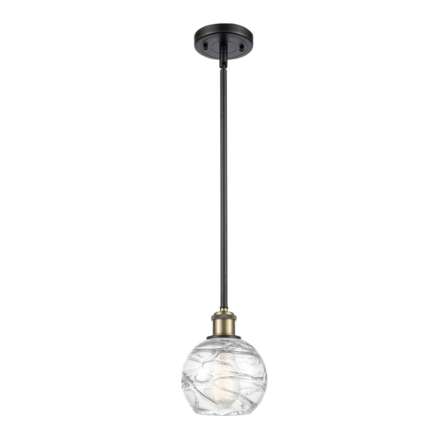 Innovations Athens Deco Swirl 6in 1-Light Mini Pendant | Industrial Black Antique Brass and Clear Glass | Kitchen Island | Model 516-1S-BAB-G1213-6CL
