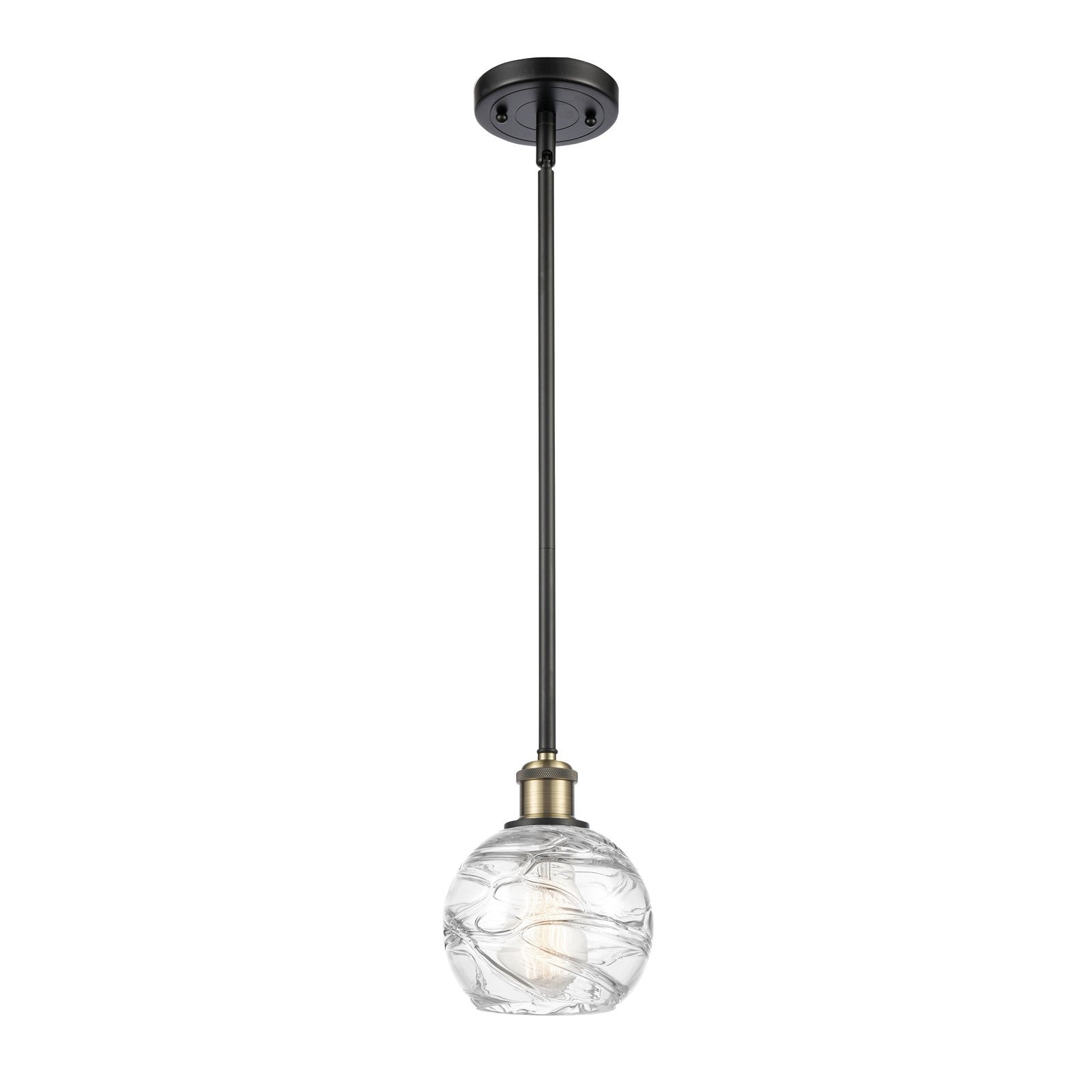 Innovations Athens Deco Swirl 6in 1-Light Mini Pendant | Industrial Black Antique Brass and Clear Glass | Kitchen Island | Model 516-1S-BAB-G1213-6CL