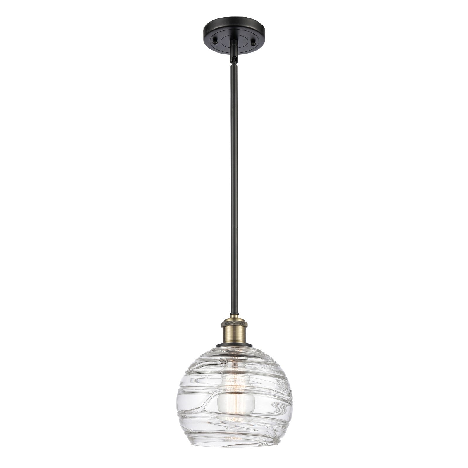 Innovations Athens Deco Swirl 8in 1-Light Mini Pendant | Industrial Black Antique Brass and Clear Glass | Kitchen Island | Model 516-1S-BAB-G1213-8CL