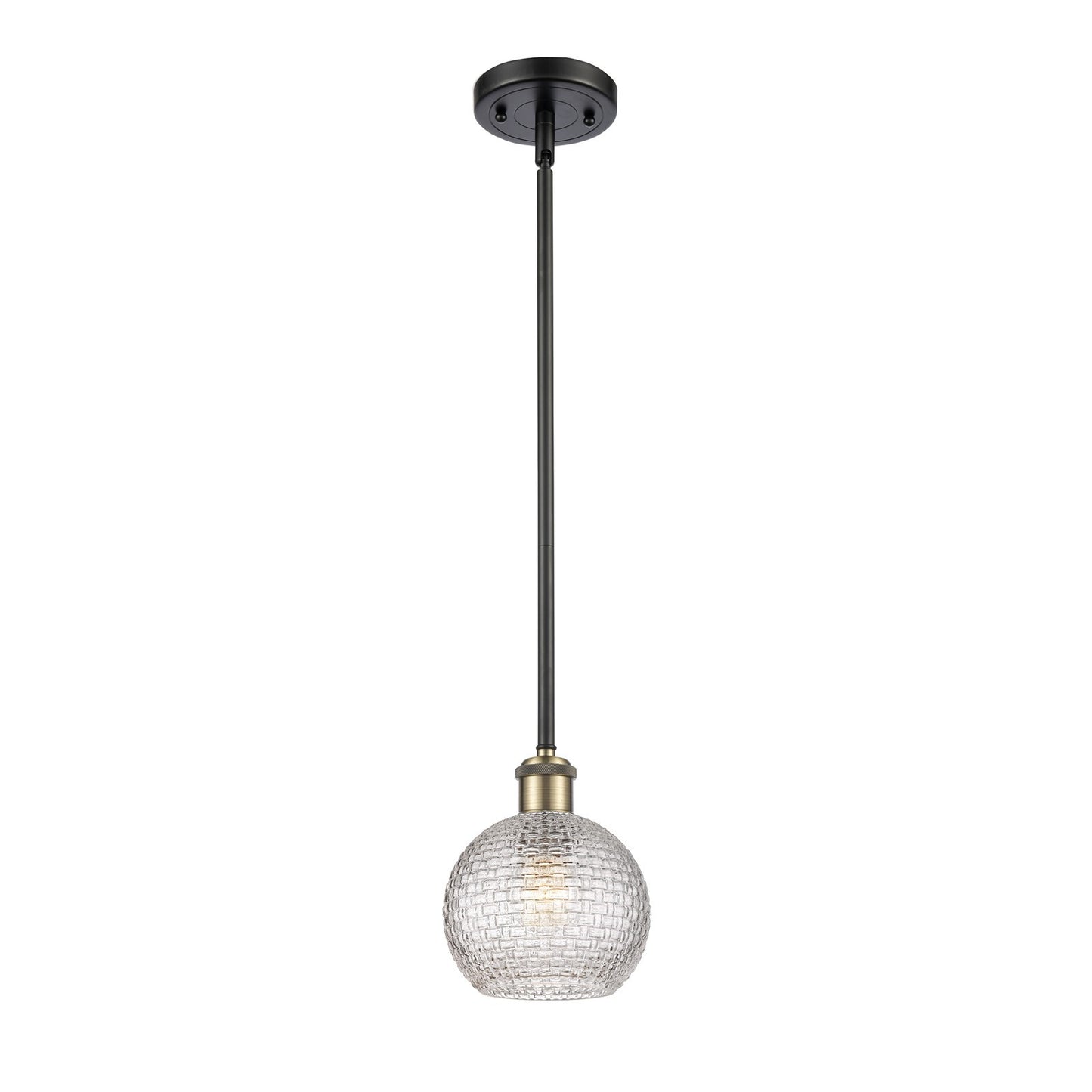 Innovations Athens 6in 1-Light Mini Pendant | Modern Contempo Black Antique Brass and Clear Basket Weave Glass | Kitchen | Model 516-1S-BAB-G122C-6CL