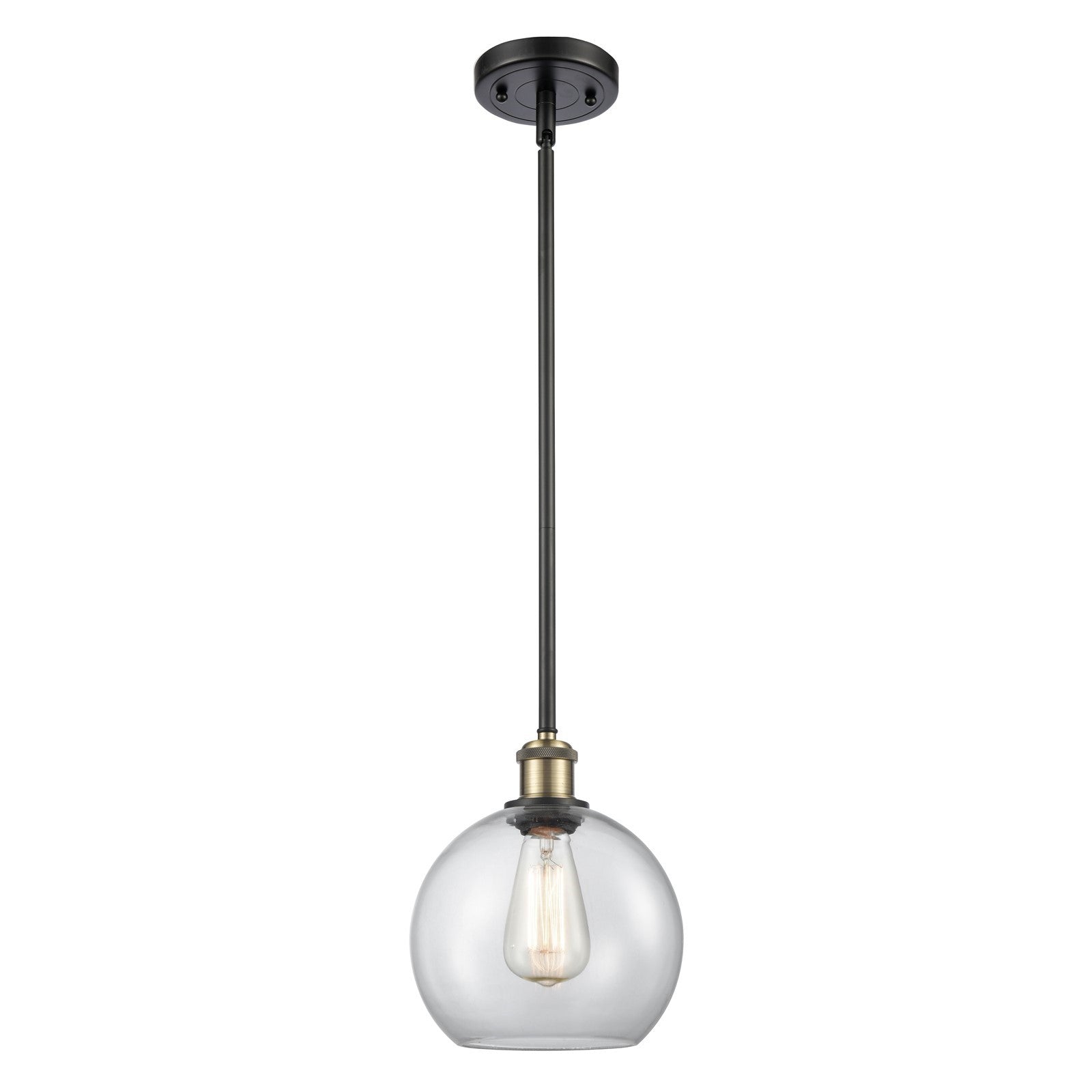 Innovations Athens 8in 1-Light Mini Pendant | Modern Contempo Black Antique Brass and Clear Basket Weave Glass | Kitchen | Model 516-1S-BAB-G122C-8CL