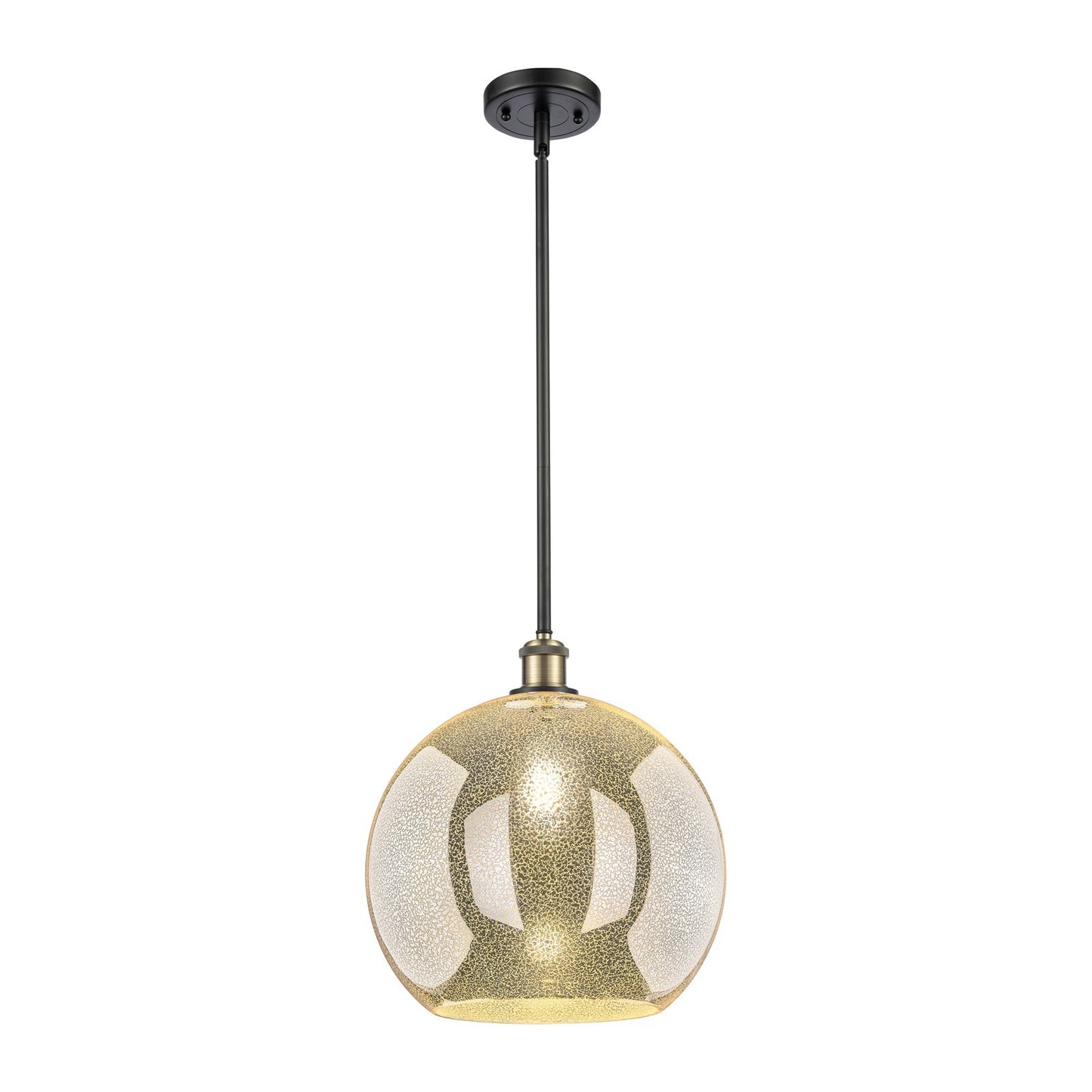 Innovations Athens 14in 1-Light Pendant | Industrial Black Antique Brass and Mercury Glass | Kitchen Island & Dining Room | Model 516-1S-BAB-G128-14