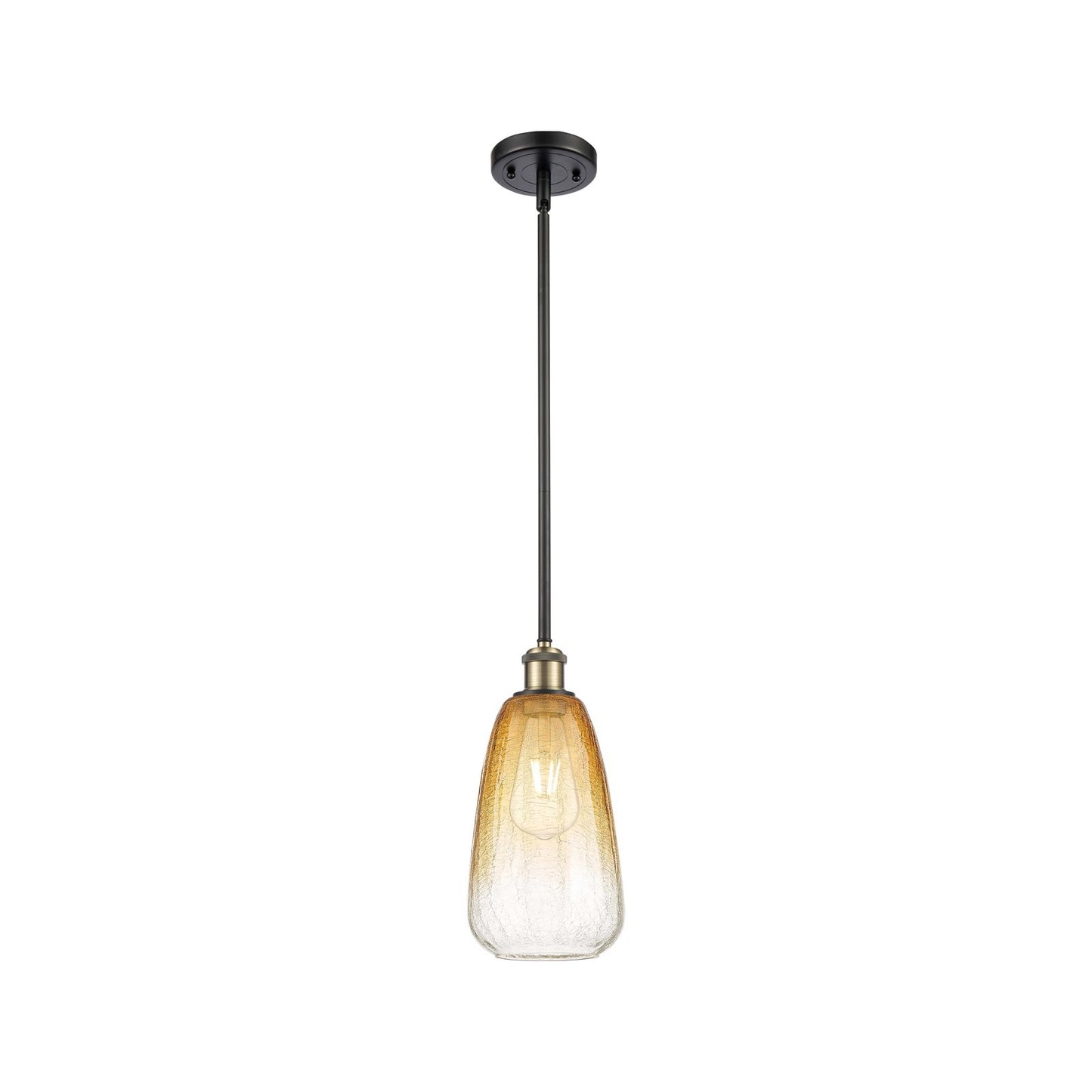 Innovations Brookhaven Almond 6in 1-Light Mini Pendant | Industrial Black Antique Brass and Amber Glass | Kitchen Island | Model 516-1S-BAB-G480-6AM