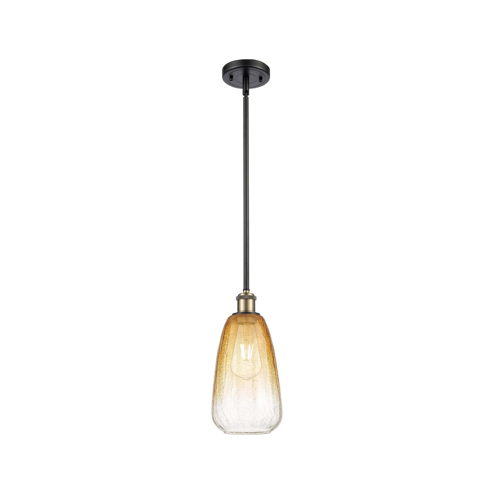 Innovations Brookhaven Almond 6in 1-Light Mini Pendant | Industrial Black Antique Brass and Amber Glass | Kitchen Island | Model 516-1S-BAB-G480-6AM