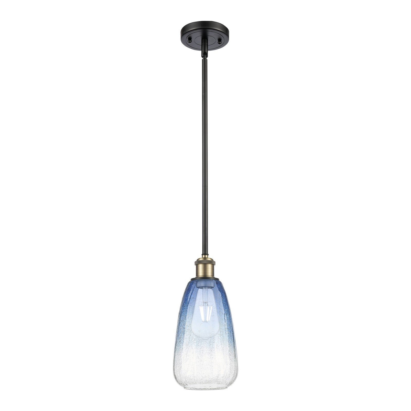 Innovations Brookhaven Almond 6in 1-Light Mini Pendant | Industrial Black Antique Brass and Sapphire Blue Glass | Kitchen | Model 516-1S-BAB-G480-6SB